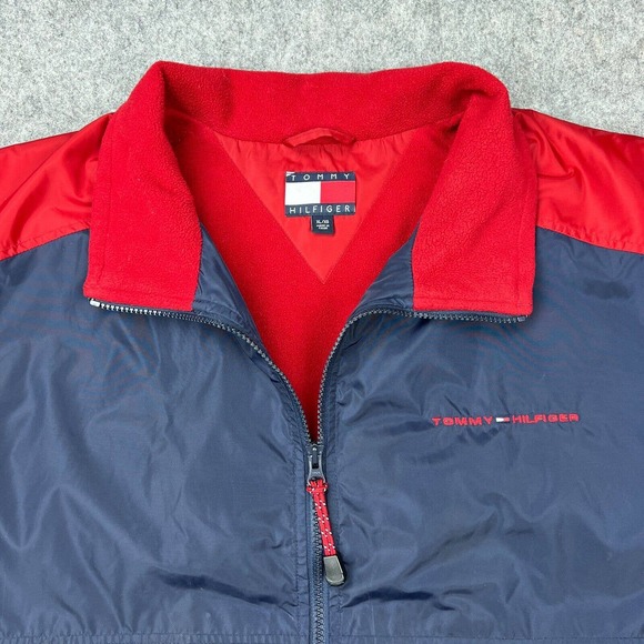 Tommy Hilfiger Jacket Mens Extra Large Blue Red Fleece Lined Nylon Full Zip Y2K - Picture 3 of 16
